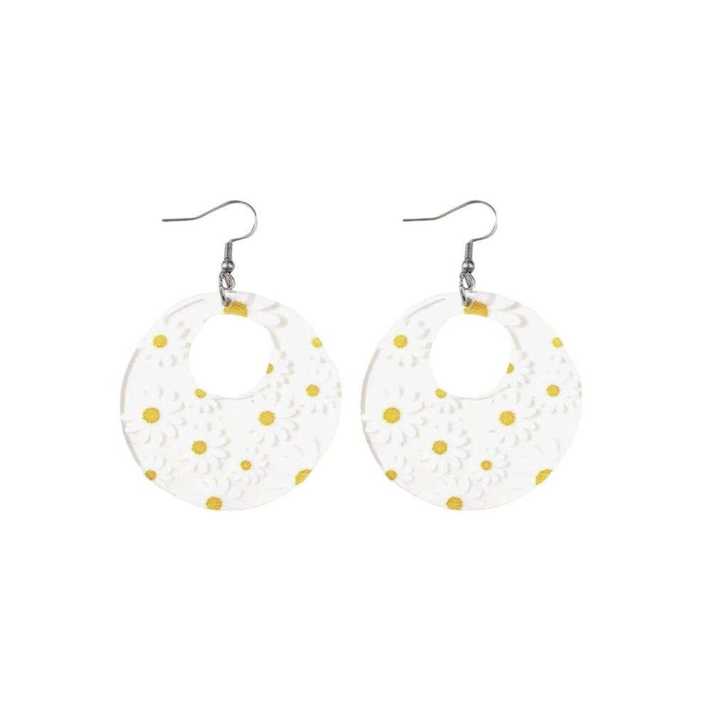 CLEAR ACRYLIC DAISY PRINT EARRINGS